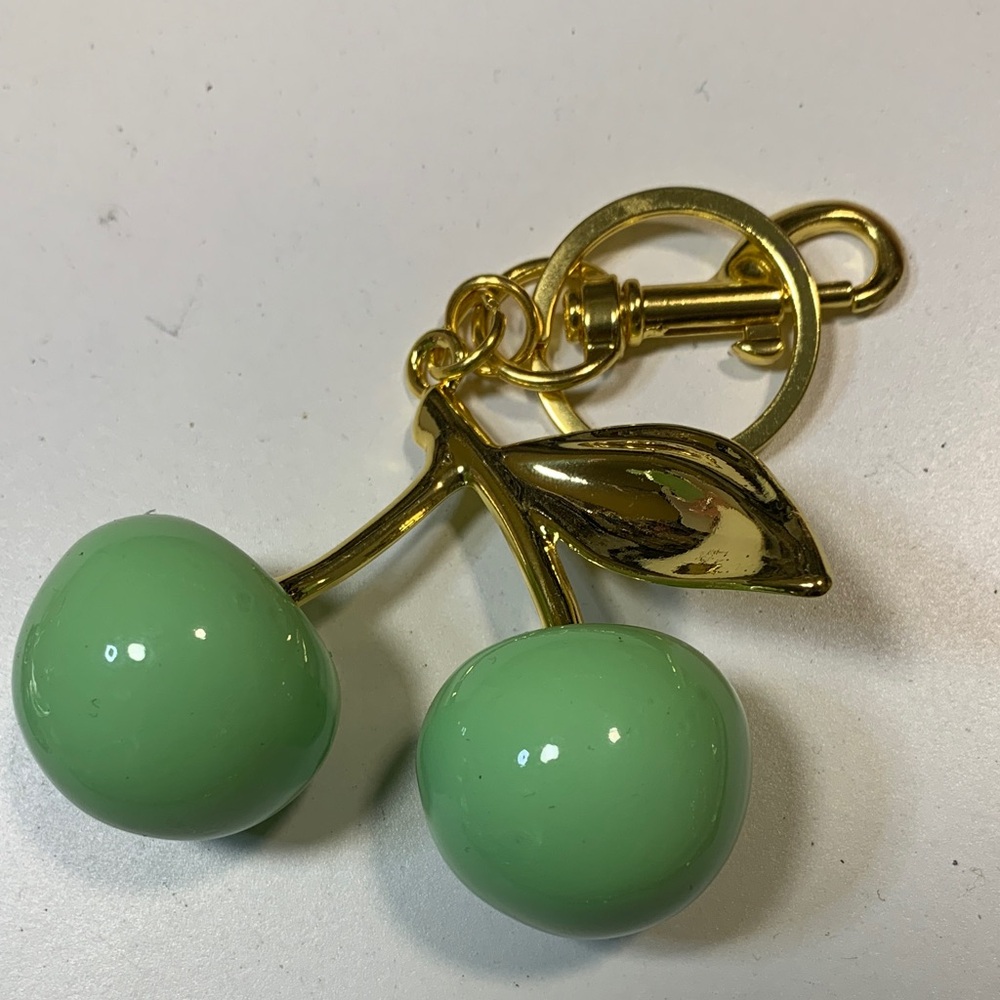 Green Cherry Keychain with Gold Accents